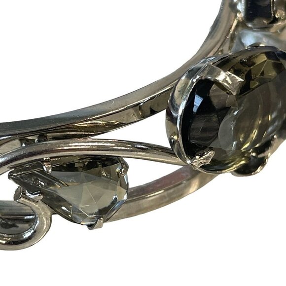 Vintage Silver-Tone Bracelet with Faux Pearls & Smoky Quartz Crystals Statement - Picture 10 of 15